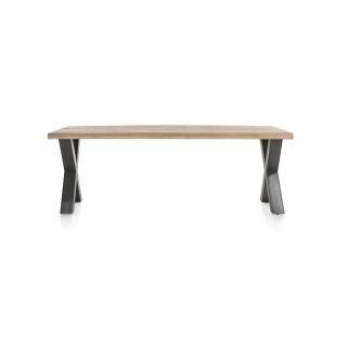 Metalox, table 230 x 100 cm - bords effet tronc d'arbre - pieds X en métal - Henders and Hazel