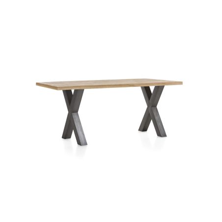 Metalox, table 230 x 100 cm - bords effet tronc d'arbre - pieds X en métal - Henders and Hazel