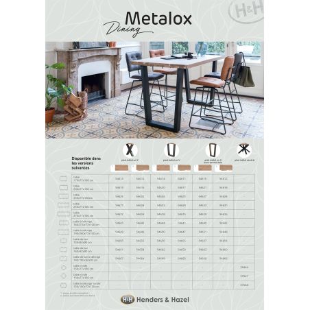 Metalox, table 230 x 100 cm - bords effet tronc d'arbre - pieds X en métal - Henders and Hazel