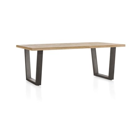 Metalox, table 230 x 100 cm - bords effet tronc d'arbre - pieds V en métal - Henders and Hazel