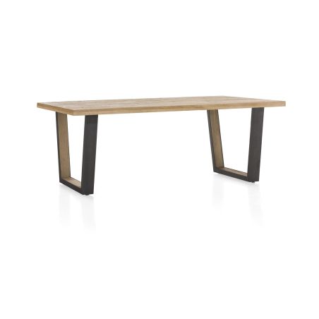 Metalox, table 230 x 100 cm - bords effet tronc d'arbre - pieds V en métal et bois - Henders and Hazel