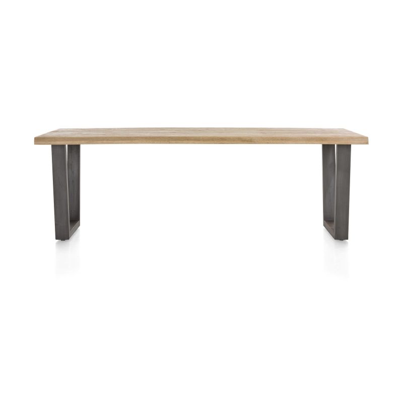 Metalox, table 250 x 100 cm - bords effet tronc d'arbre - pieds V en métal - Henders and Hazel