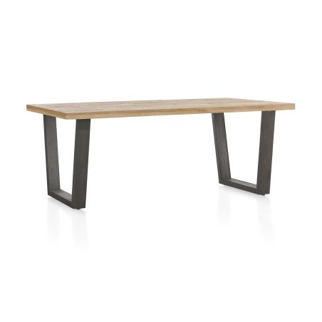 Metalox, table 250 x 100 cm - bords effet tronc d'arbre - pieds V en métal - Henders and Hazel