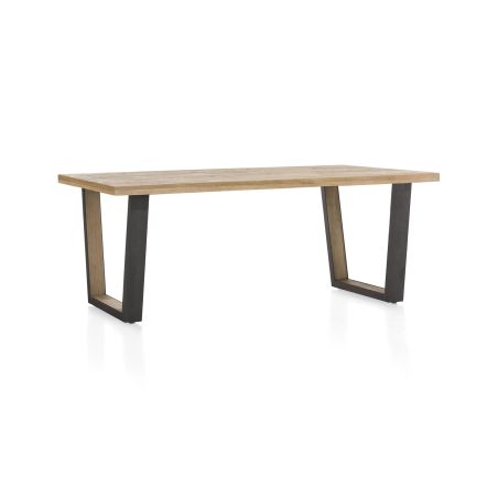 Metalox, table 250 x 100 cm - bords effet tronc d'arbre - pieds V en métal et bois - Henders and Hazel
