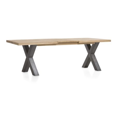Metalox, table à rallonge 160 (+ 50) x 100 cm - bords effet tronc d'arbre - pieds X en métal - Henders and Hazel