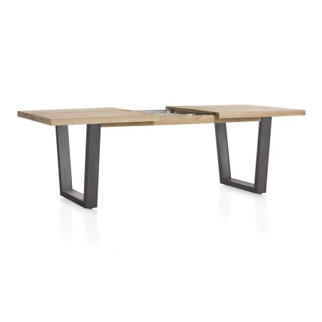 Metalox, table à rallonge 160 (+ 50) x 100 cm - bords effet tronc d'arbre - pieds V en métal - Henders and Hazel