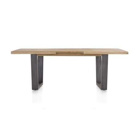 Metalox, table à rallonge 160 (+ 50) x 100 cm - bords effet tronc d'arbre - pieds V en métal - Henders and Hazel