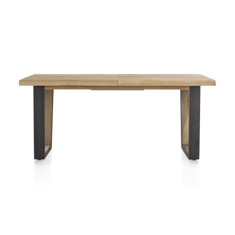 Metalox, table à rallonge 160 (+ 50) x 100 cm - bords effet tronc d'arbre - pieds V en métal et bois - Henders and Hazel
