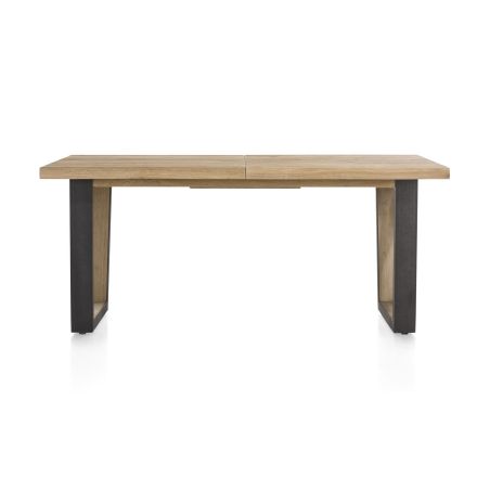 Metalox, table à rallonge 160 (+ 50) x 100 cm - bords effet tronc d'arbre - pieds V en métal et bois - Henders and Hazel