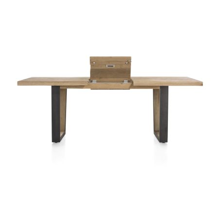 Metalox, table à rallonge 160 (+ 50) x 100 cm - bords effet tronc d'arbre - pieds V en métal et bois - Henders and Hazel