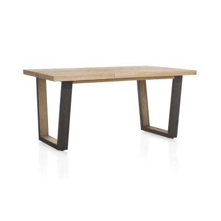 Metalox, table à rallonge 160 (+ 50) x 100 cm - plateau droit - pieds V en métal et bois - Henders and Hazel