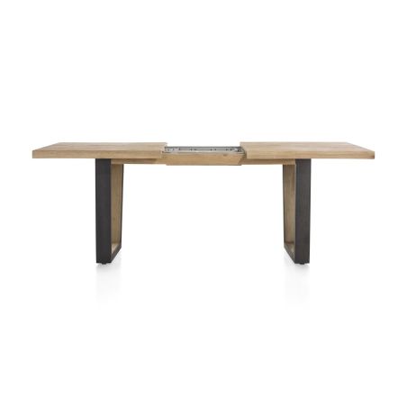 Metalox, table à rallonge 160 (+ 50) x 100 cm - plateau droit - pieds V en métal et bois - Henders and Hazel