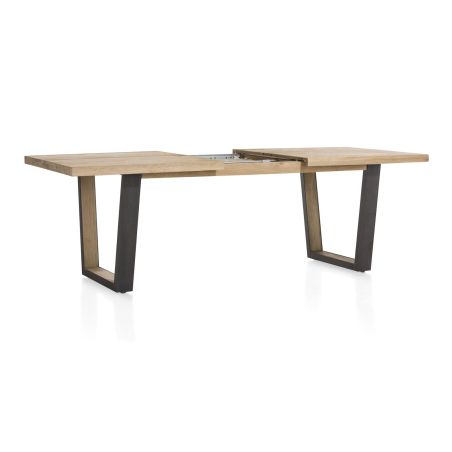 Metalox, table à rallonge 160 (+ 50) x 100 cm - plateau droit - pieds V en métal et bois - Henders and Hazel