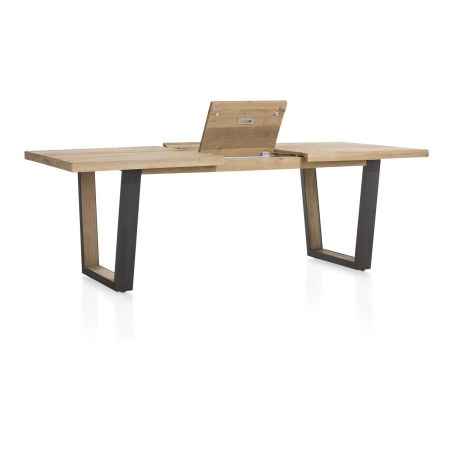 Metalox, table à rallonge 160 (+ 50) x 100 cm - plateau droit - pieds V en métal et bois - Henders and Hazel