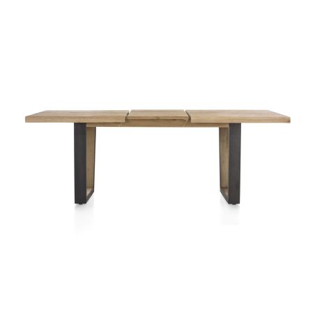 Metalox, table à rallonge 160 (+ 50) x 100 cm - plateau droit - pieds V en métal et bois - Henders and Hazel