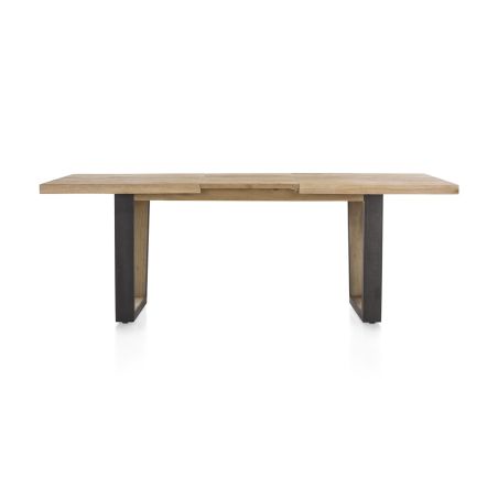 Metalox, table à rallonge 160 (+ 50) x 100 cm - plateau droit - pieds V en métal et bois - Henders and Hazel