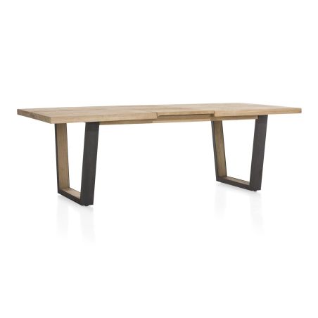 Metalox, table à rallonge 160 (+ 50) x 100 cm - plateau droit - pieds V en métal et bois - Henders and Hazel