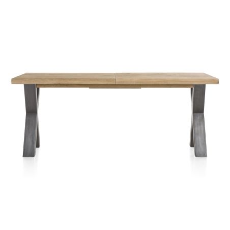 Metalox, table à rallonge 190 (+ 50) x 100 cm - bords effet tronc d'arbre - pieds X en métal - Henders and Hazel