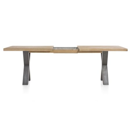 Metalox, table à rallonge 190 (+ 50) x 100 cm - bords effet tronc d'arbre - pieds X en métal - Henders and Hazel