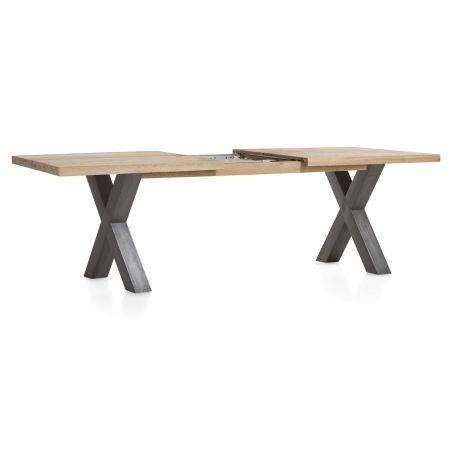 Metalox, table à rallonge 190 (+ 50) x 100 cm - bords effet tronc d'arbre - pieds X en métal - Henders and Hazel