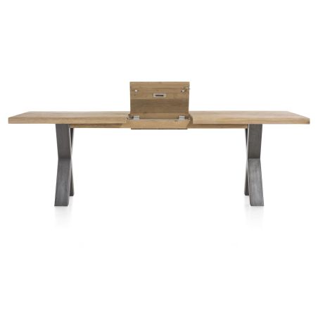 Metalox, table à rallonge 190 (+ 50) x 100 cm - bords effet tronc d'arbre - pieds X en métal - Henders and Hazel