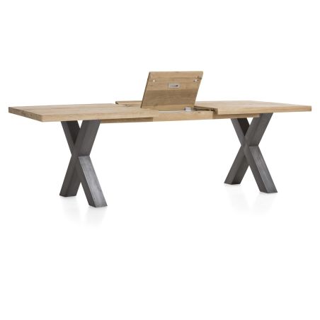 Metalox, table à rallonge 190 (+ 50) x 100 cm - bords effet tronc d'arbre - pieds X en métal - Henders and Hazel