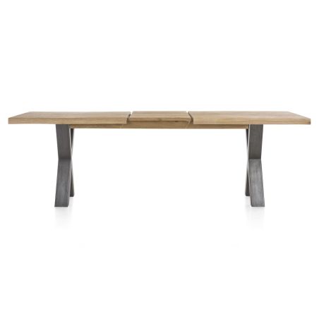 Metalox, table à rallonge 190 (+ 50) x 100 cm - bords effet tronc d'arbre - pieds X en métal - Henders and Hazel