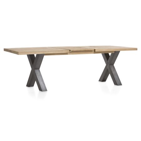 Metalox, table à rallonge 190 (+ 50) x 100 cm - bords effet tronc d'arbre - pieds X en métal - Henders and Hazel