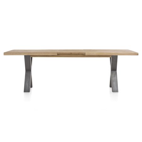 Metalox, table à rallonge 190 (+ 50) x 100 cm - bords effet tronc d'arbre - pieds X en métal - Henders and Hazel