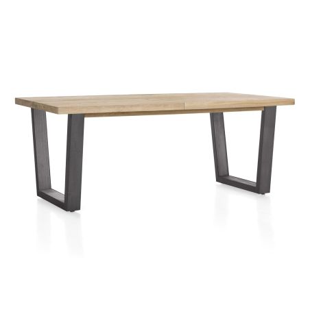 Metalox, table à rallonge 190 (+ 50) x 100 cm - bords effet tronc d'arbre - pieds V en métal - Henders and Hazel