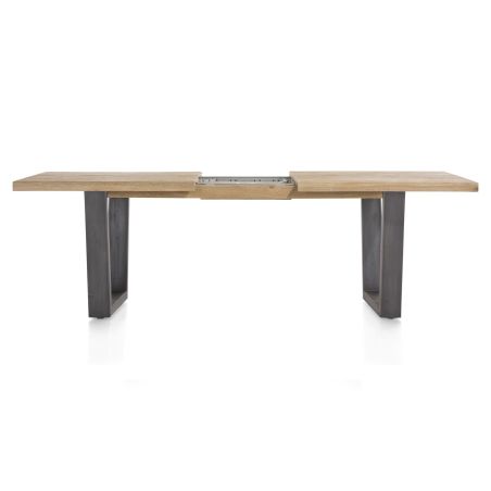 Metalox, table à rallonge 190 (+ 50) x 100 cm - bords effet tronc d'arbre - pieds V en métal - Henders and Hazel
