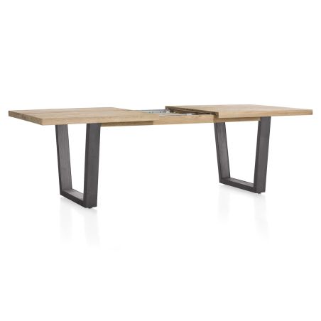 Metalox, table à rallonge 190 (+ 50) x 100 cm - bords effet tronc d'arbre - pieds V en métal - Henders and Hazel