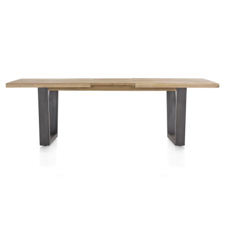 Metalox, table à rallonge 190 (+ 50) x 100 cm - bords effet tronc d'arbre - pieds V en métal - Henders and Hazel