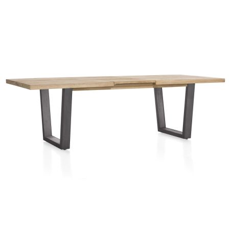 Metalox, table à rallonge 190 (+ 50) x 100 cm - bords effet tronc d'arbre - pieds V en métal - Henders and Hazel
