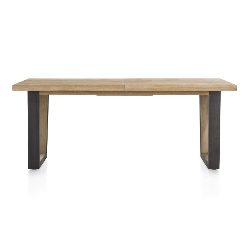 Metalox, table à rallonge 190 (+ 50) x 100 cm - bords effet tronc d'arbre - pieds V en métal et bois - Henders and Hazel