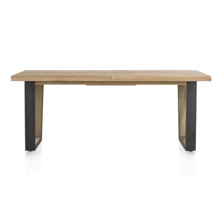 Metalox, table à rallonge 190 (+ 50) x 100 cm - bords effet tronc d'arbre - pieds V en métal et bois - Henders and Hazel