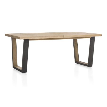 Metalox, table à rallonge 190 (+ 50) x 100 cm - bords effet tronc d'arbre - pieds V en métal et bois - Henders and Hazel