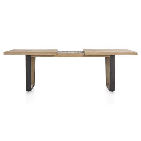 Metalox, table à rallonge 190 (+ 50) x 100 cm - bords effet tronc d'arbre - pieds V en métal et bois - Henders and Hazel