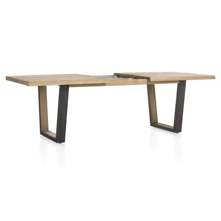 Metalox, table à rallonge 190 (+ 50) x 100 cm - bords effet tronc d'arbre - pieds V en métal et bois - Henders and Hazel