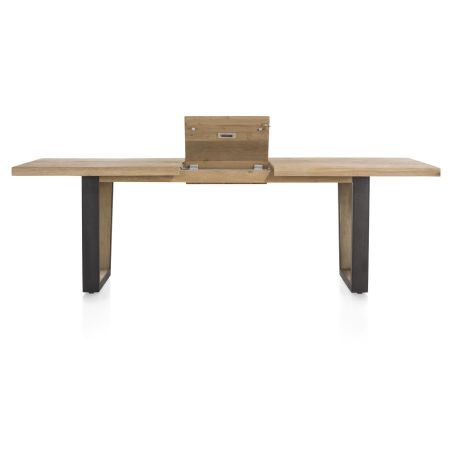Metalox, table à rallonge 190 (+ 50) x 100 cm - bords effet tronc d'arbre - pieds V en métal et bois - Henders and Hazel