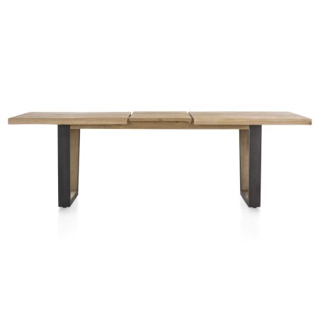 Metalox, table à rallonge 190 (+ 50) x 100 cm - bords effet tronc d'arbre - pieds V en métal et bois - Henders and Hazel