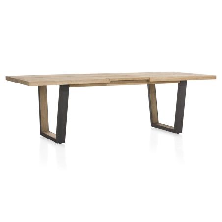 Metalox, table à rallonge 190 (+ 50) x 100 cm - bords effet tronc d'arbre - pieds V en métal et bois - Henders and Hazel