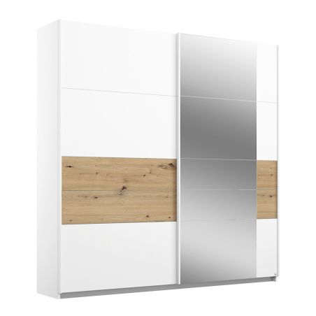 Armoire Boston 181 cm en décor blanc neige et chêne Artisan avec 2 portes coulissantes