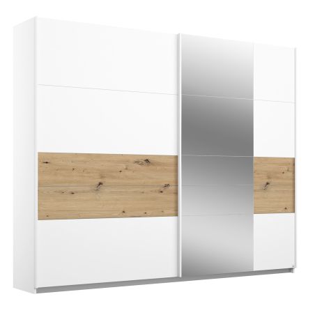 Armoire Boston 226 cm en décor blanc neige et chêne Artisan avec 2 portes coulissantes