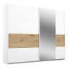 Armoire Boston 226 cm en décor blanc neige et chêne Artisan avec 2 portes coulissantes