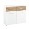 Commode 80 cm Boston en décor blanc neige et chêne Artisan avec 2 portes et 2 tiroirs