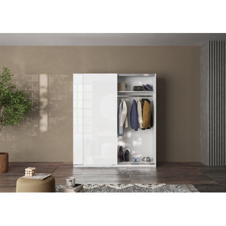 Armoire 180 cm KLAUS en blanc brillant avec 2 portes coulissantes 