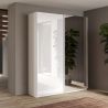 Armoire 180 cm KLAUS en blanc brillant avec 2 portes coulissantes dont 1 porte miroir 