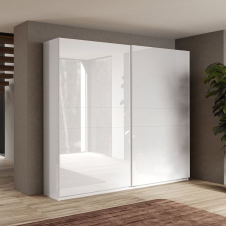 Armoire 257 cm KLAUS en blanc brillant avec 2 portes coulissantes