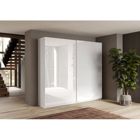 Armoire 257 cm KLAUS en blanc brillant avec 2 portes coulissantes